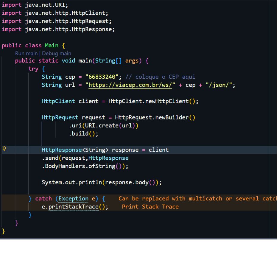 Código Java consumindo API de CEP